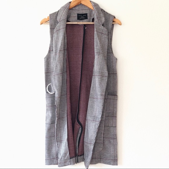 Houndstooth Printed Long Collar Vest with Belt - Picture 4 of 7